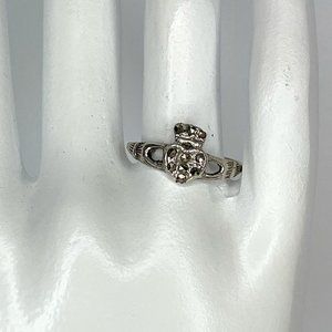 Vintage .925 Sterling Silver and Marcasite Claddagh Ring Size 8 3/4